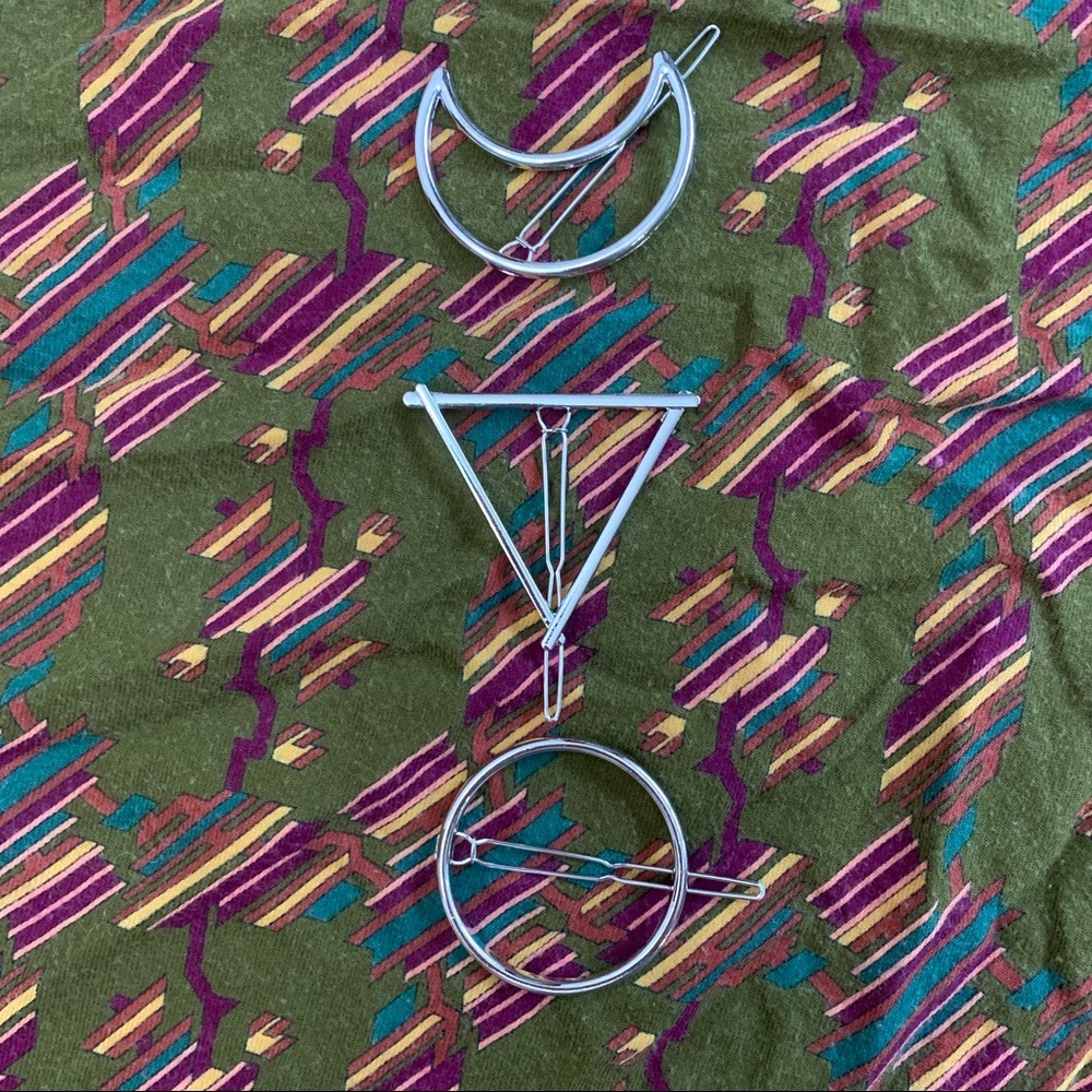 NWT - Geometric hair barrettes, silver tone